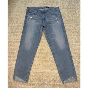 AG Adriano Goldschmeid Stevie Slim light wash distressed capri jeans Size 31